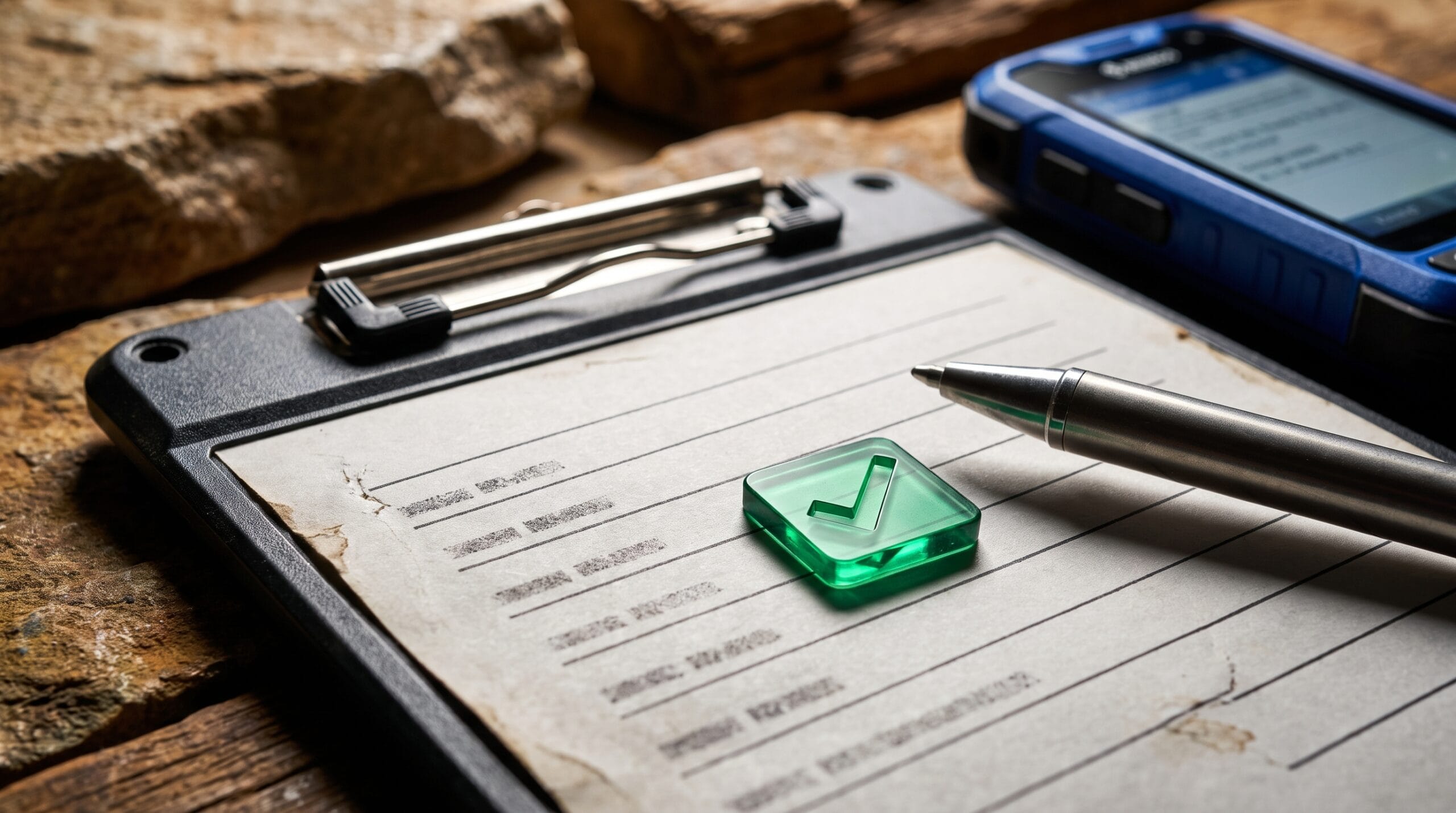 Checklist e ordem de serviço representados por marcador verde e dispositivo Android