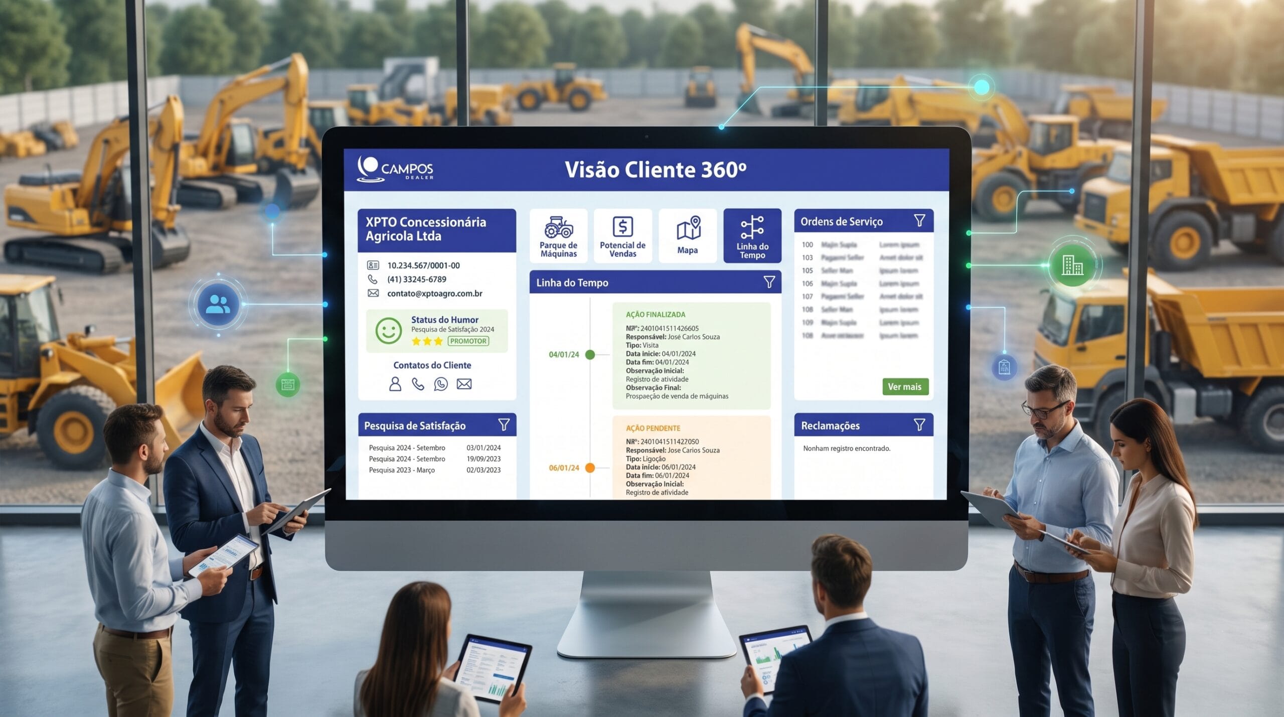 Gestão de vendas corporativas de máquinas para construção com CRM Campos Dealer e grupos econômicos