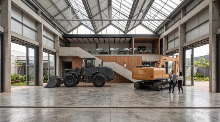 Showroom de concessionária de máquinas de construção