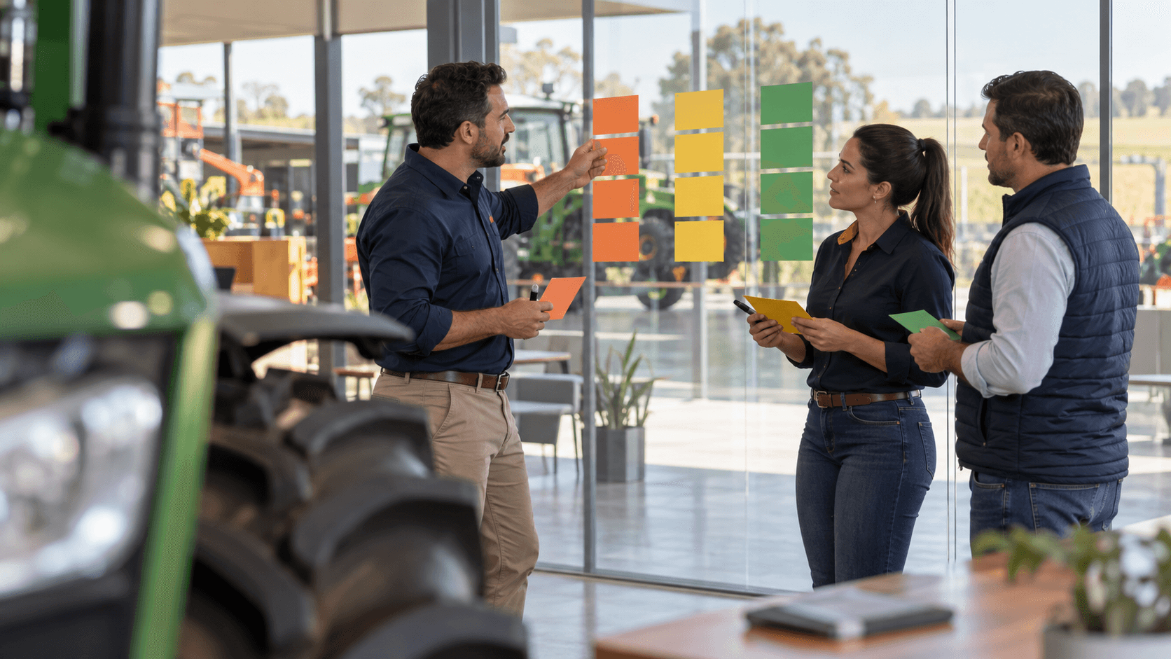 Equipe comercial revisando critérios de desempenho